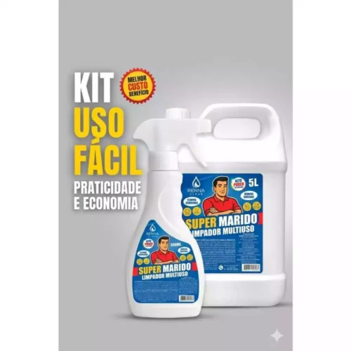 1º- KIT Limpador Multiuso Super Marido Renna Clear -5 Litros + Frasco 500m